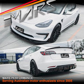 Gloss Black Aero DYNAMIC Bumper Splitters Lip Spoiler & Diffuser BodyKit for Tesla Model 3 2019 - 2023 - Mars Performance